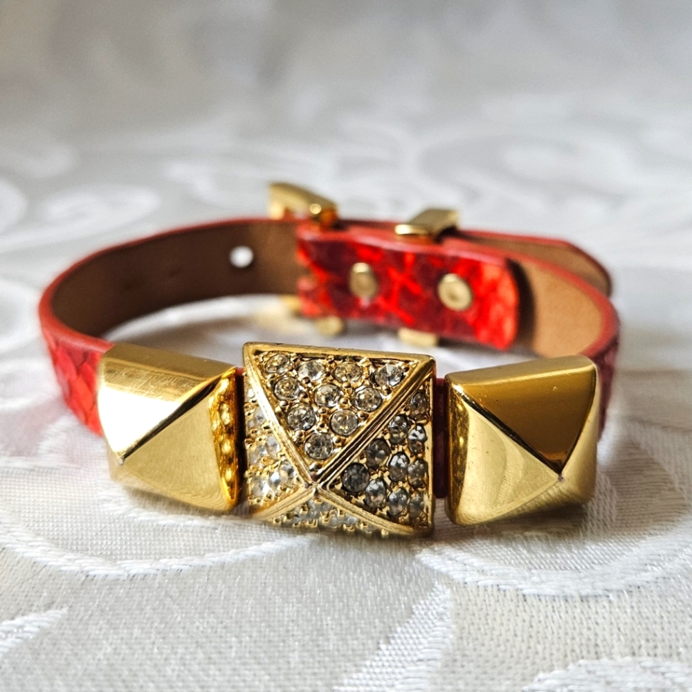 Juicy Couture Y2K Pyramid Rhinestone Leather Bracelet